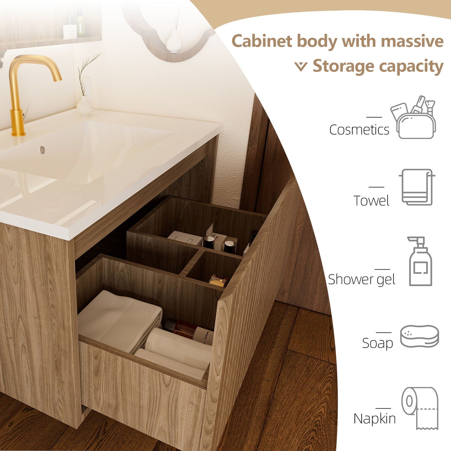 Wall Mounted Floating Bathroom Vanity With Sink And Drawers