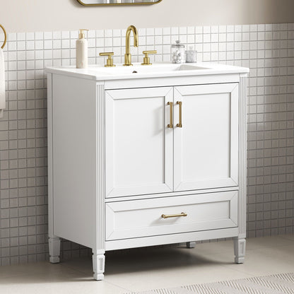 Elegant Fluted Bathroom Vanity With Sink, Soft Close Doors & Drawer