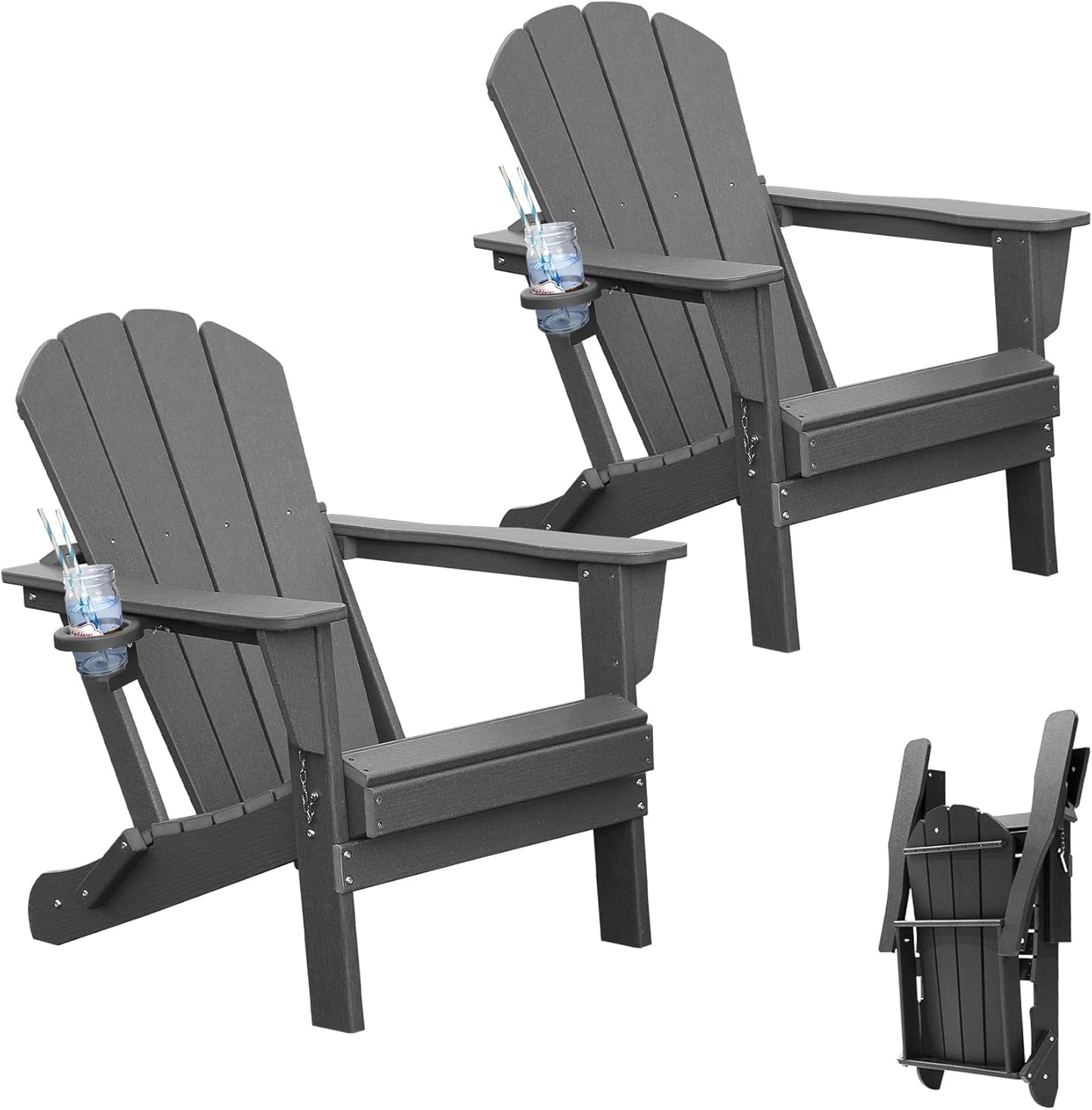 Adirondack Chairs Set of 2 - Plastic HDPE with Cup Holder