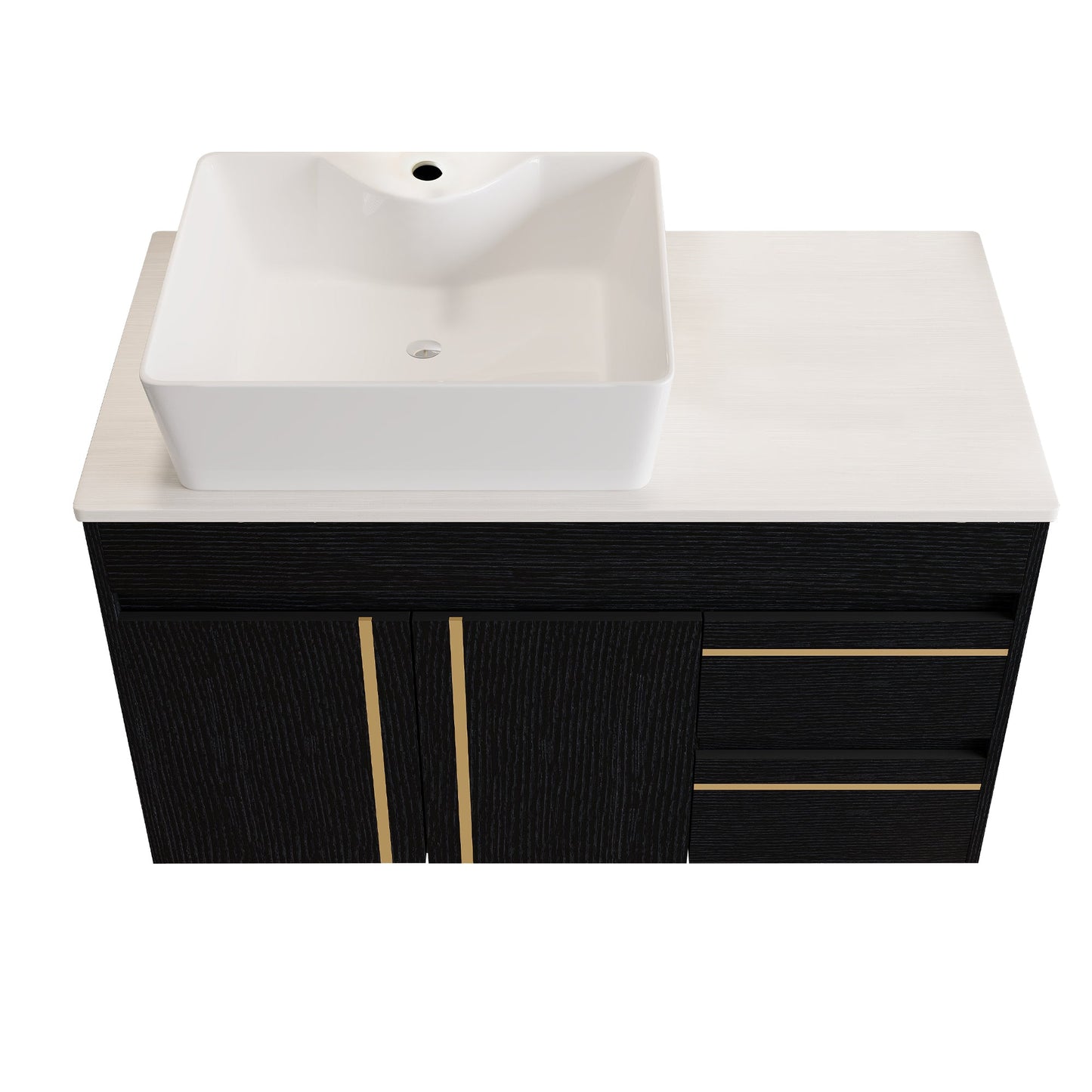 36" Wall-Mounted Bathroom Vanity with Vessel Ceramic Sink & Plywood Countertop