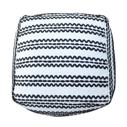 Lani - Handcrafted Fabric Pouf, Durable Cotton Square - Natural / Black