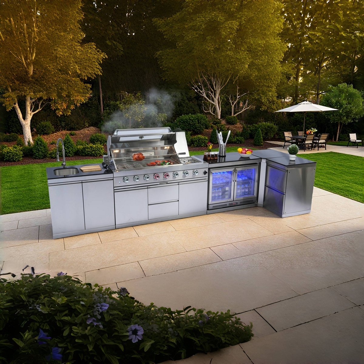 Deluxe Stainless Steel Gas Outdoor Kitchen Grill Island