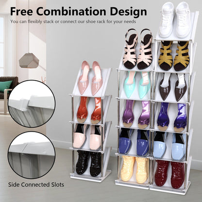 5 Tier Vertical Shoe Rack Narrow Free Standing Storage Organizer for Entryway Space-Saving Stackable Shoe Holder Corner Shoe Tower For Entryway Bedroo
