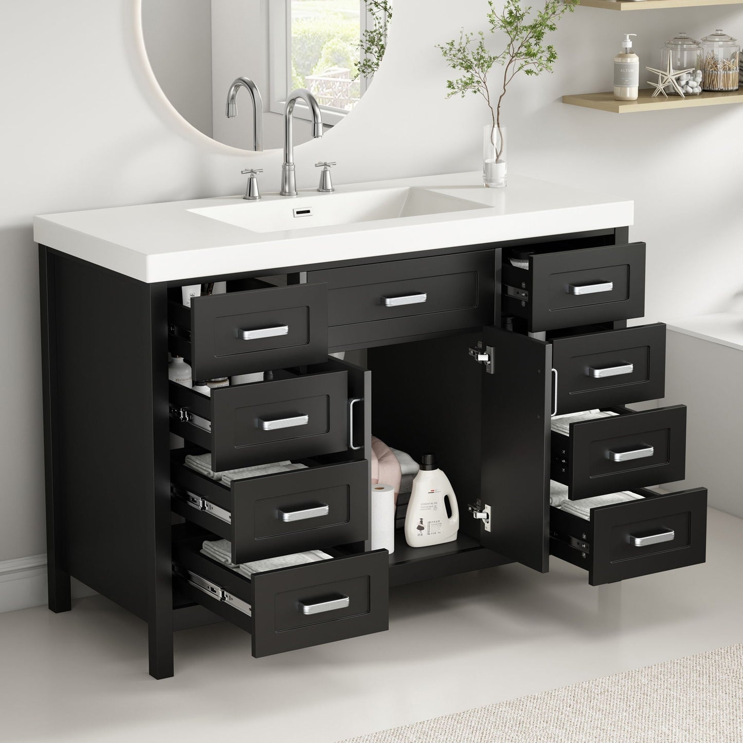 Bathroom Vanity With Sink, 2 Doors & 8 Drawers, Soft Close System