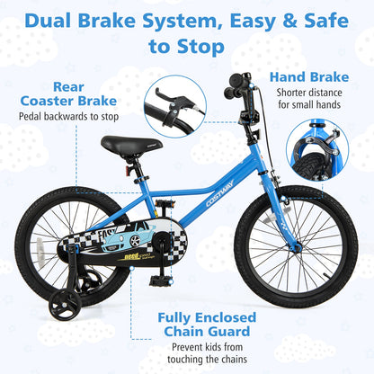 18 Inch Kids Bike with Removable Training Wheels for Aged 4-8 Years Old