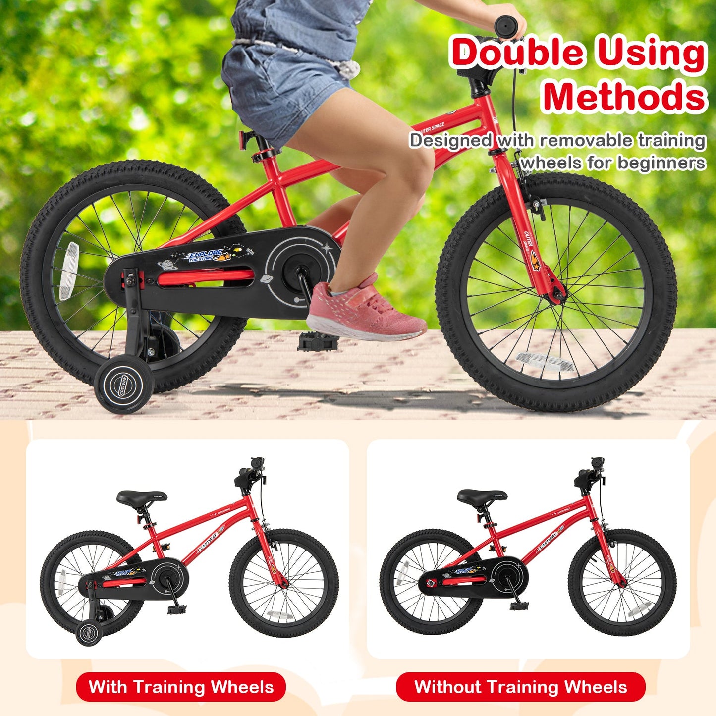 18-Inch Kids Bike Ages 3-8 with Handbrake and Coaster Brake and Bell Ring-18 inches