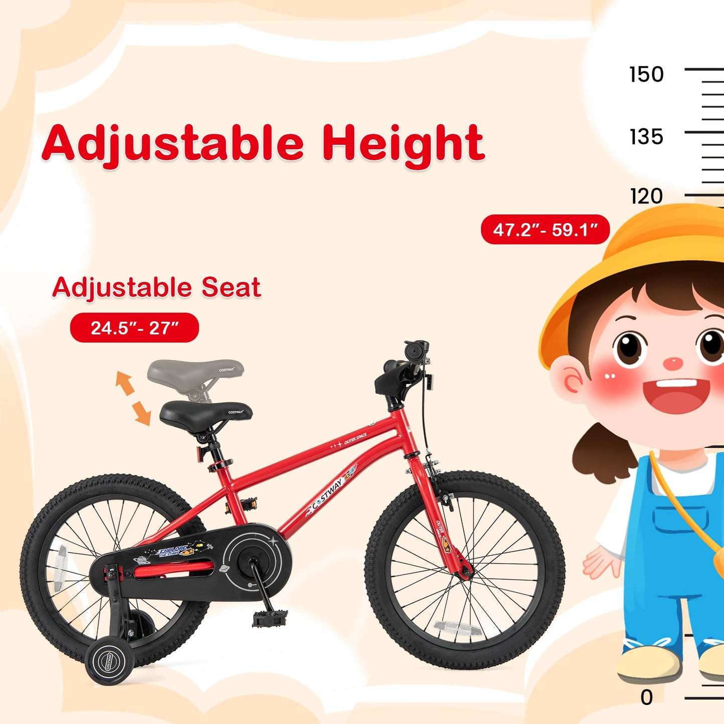 18-Inch Kids Bike Ages 3-8 with Handbrake and Coaster Brake and Bell Ring-18 inches