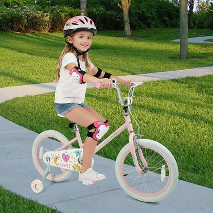 Kids Bike 12-18 Inch with Training Wheels - Pink Stars & Moon