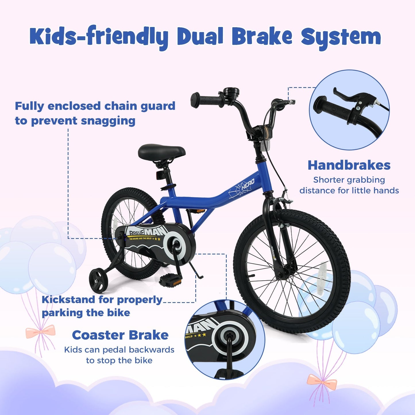 Kids Bike 14-Inch with Removable Training Wheels Navy