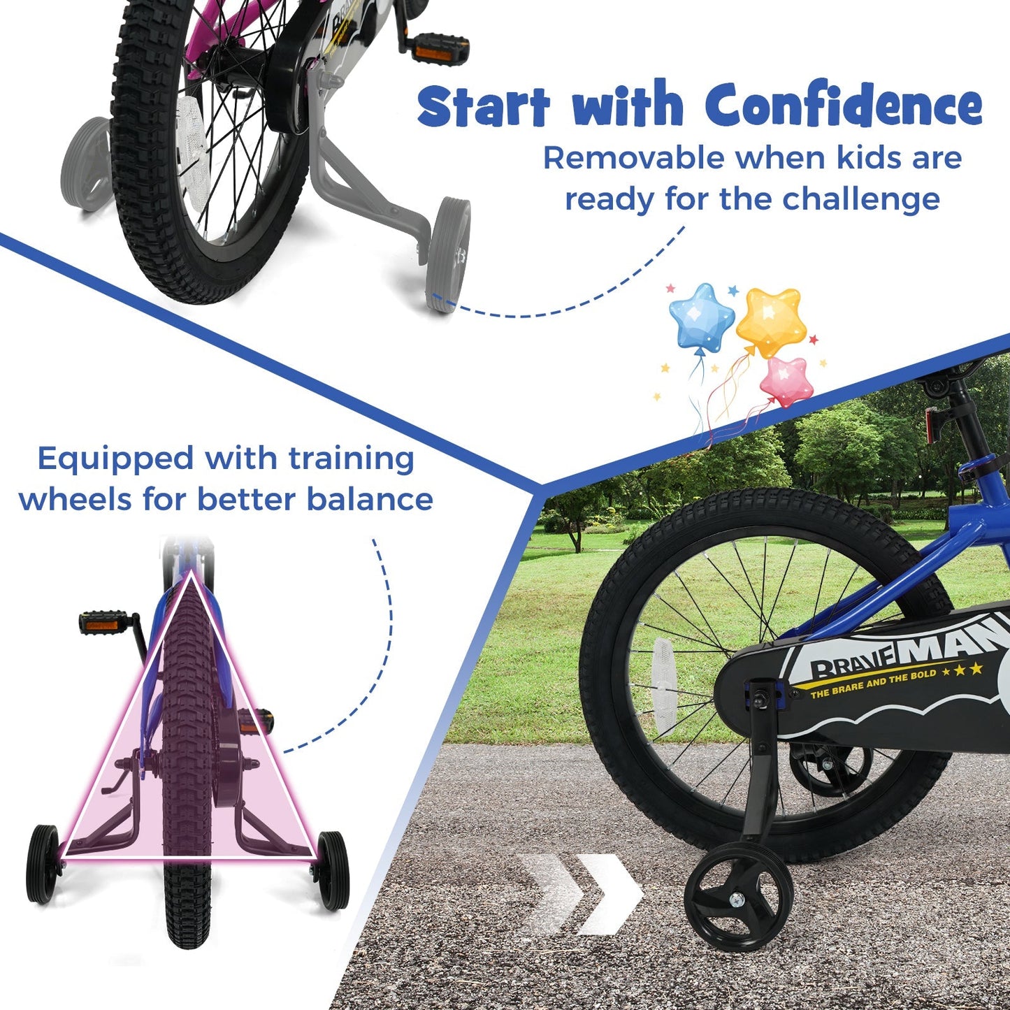 Kids Bike 14-Inch with Removable Training Wheels Navy