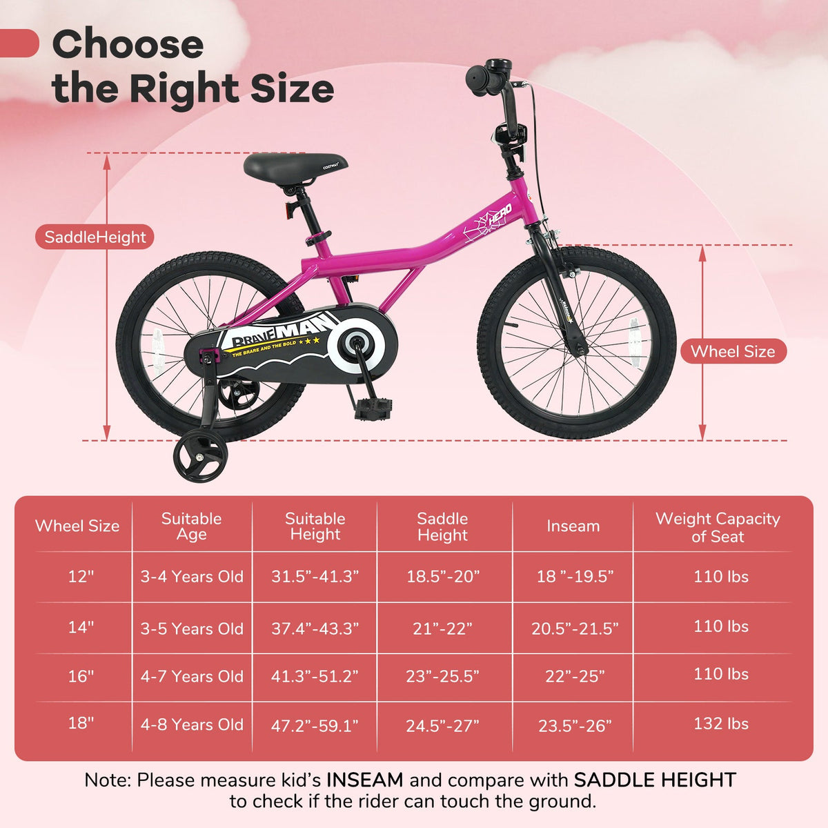Kids Bike 14-Inch with Removable Training Wheels Pink