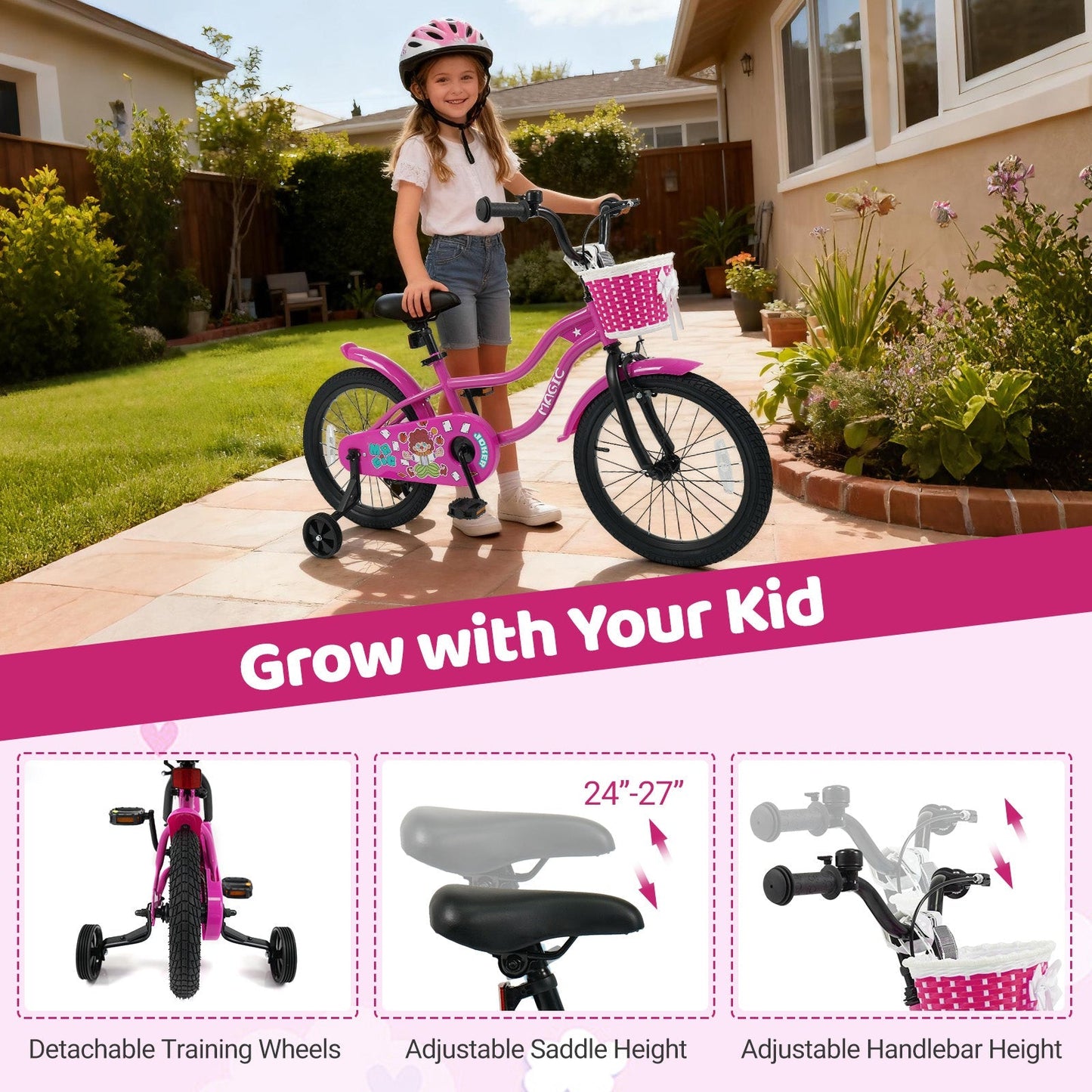 Kids Bike with Training Wheels 12-18 Inch - Magic Rose