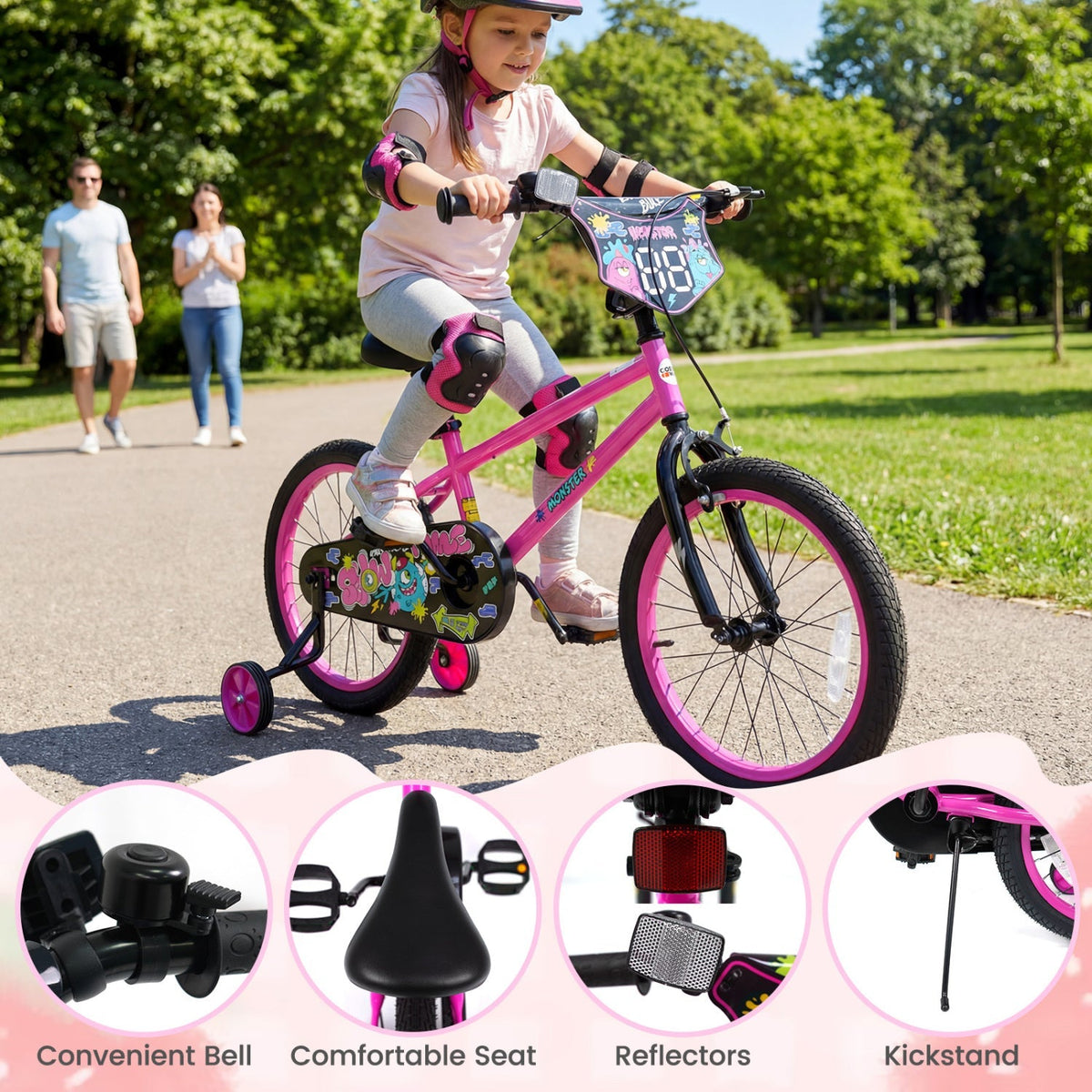 Kids Bike with Training Wheels 12-18 Inch Pink
