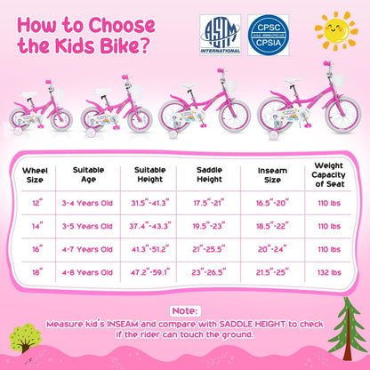 Girls Bike 12-18 Inch with Training Wheels and Basket