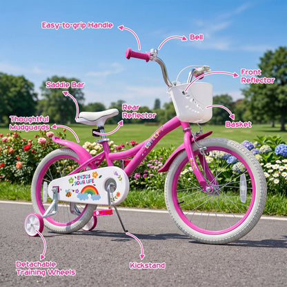 Girls Bike 12-18 Inch with Training Wheels and Basket