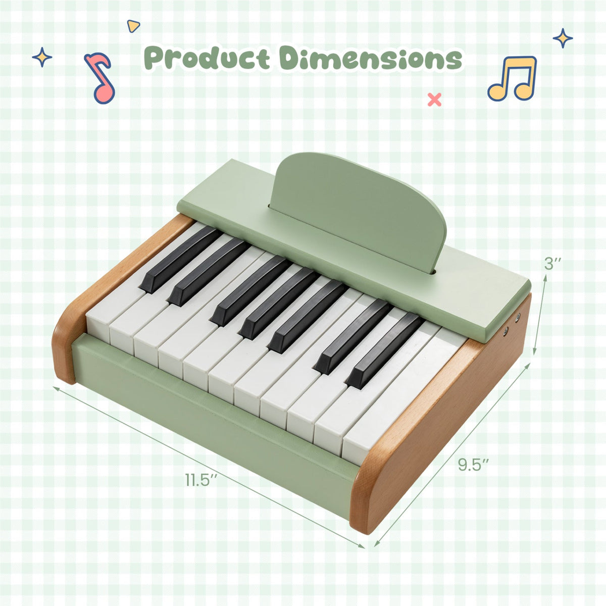 18-Key Wooden Piano for Kids with Music Stand