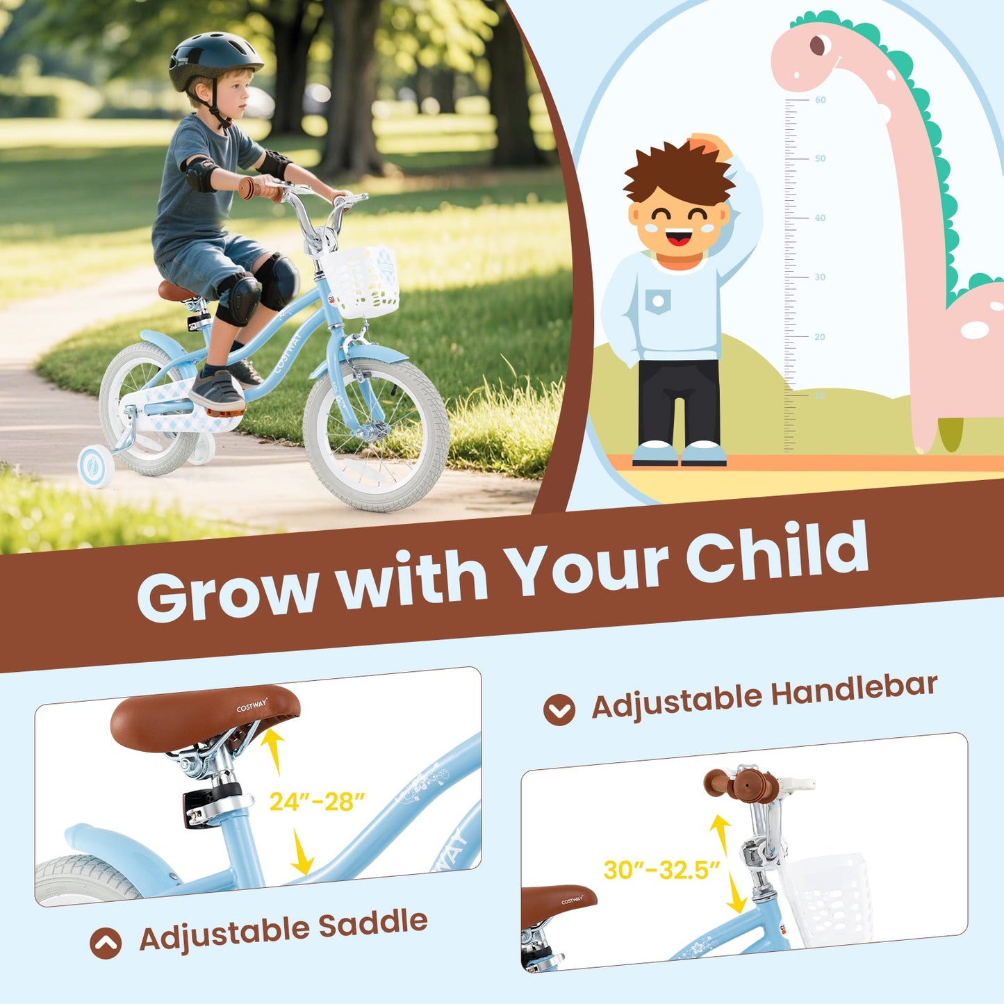 18 Inch Kids Bike with Adjustable Handlebar and Seat for 4-8 Year Old