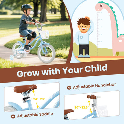 18 Inch Kids Bike with Adjustable Handlebar and Seat for 4-8 Year Old