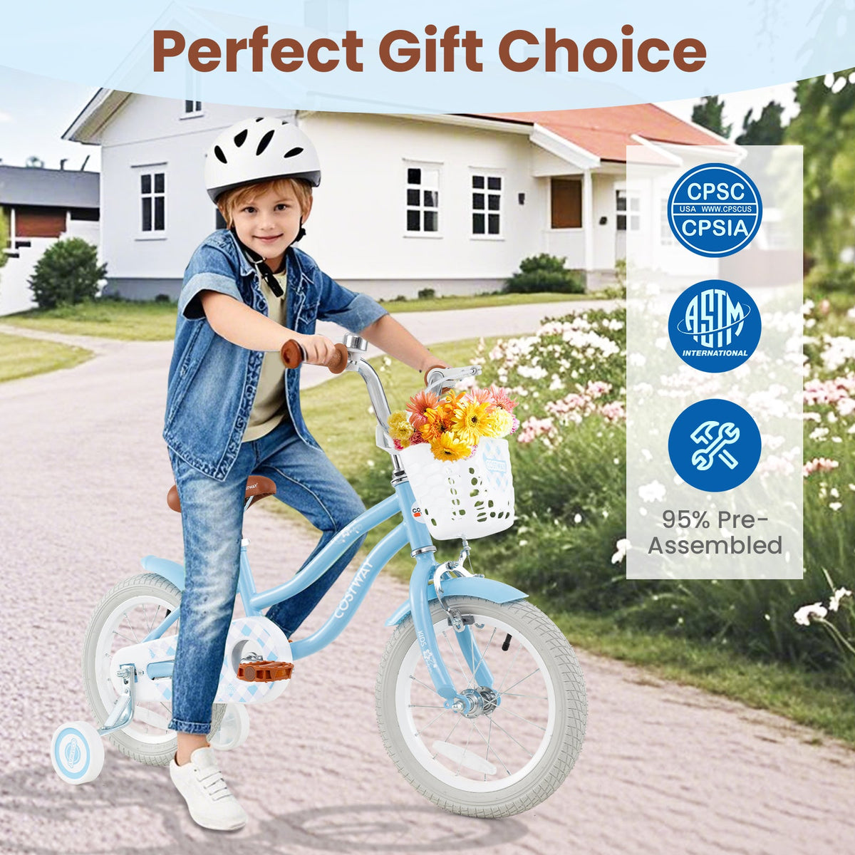 18 Inch Kids Bike with Adjustable Handlebar and Seat for 4-8 Year Old