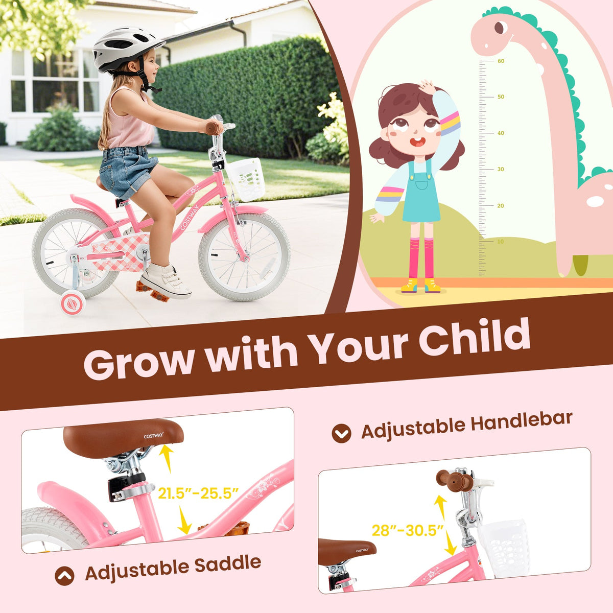 18 Inch Kids Bike with Training Wheels and Basket for Boys Girls 4-8 Years Old-18 inches