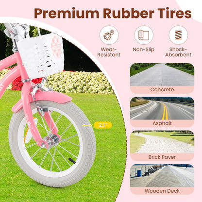 18 Inch Kids Bike with Training Wheels and Basket for Boys Girls 4-8 Years Old-18 inches