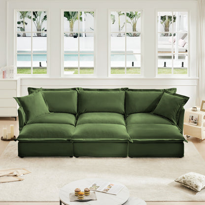Chenille 3-Seat Slipcovered Sofa with Ottomans