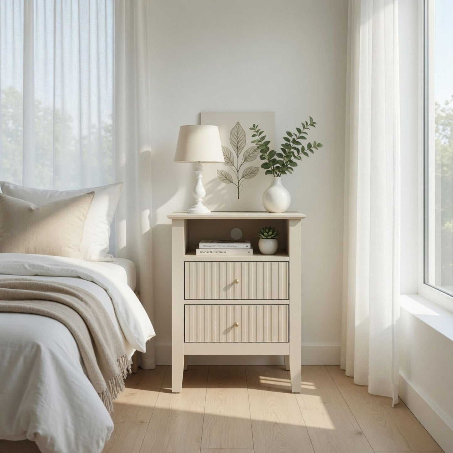 Fluted Nightstand With 2 Drawers