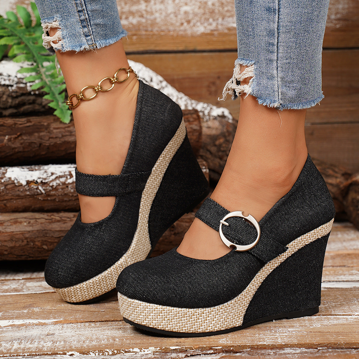 Womens Large-size Platform Wedge Thick-soled Pumps