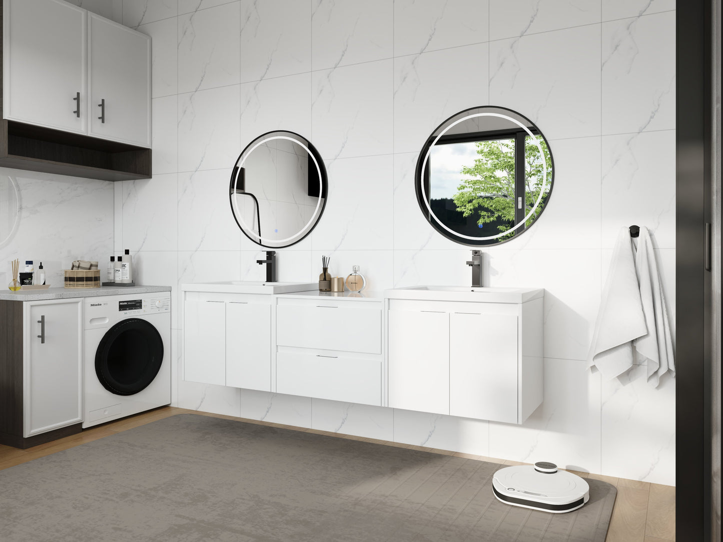 72" Bathroom Vanity With Resin Sink, Soft Close Doors, and 1-Side Cabinet