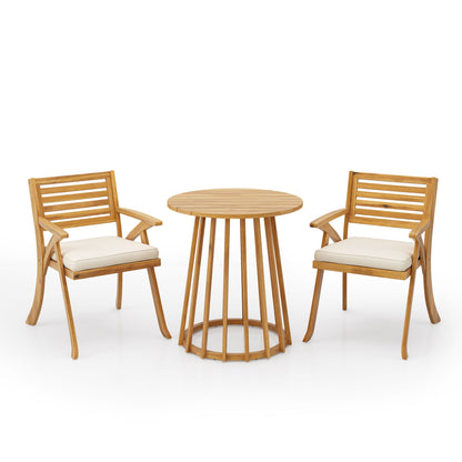 Outdoor 3 Pieces Dining Set With Cushions - Teak Wood