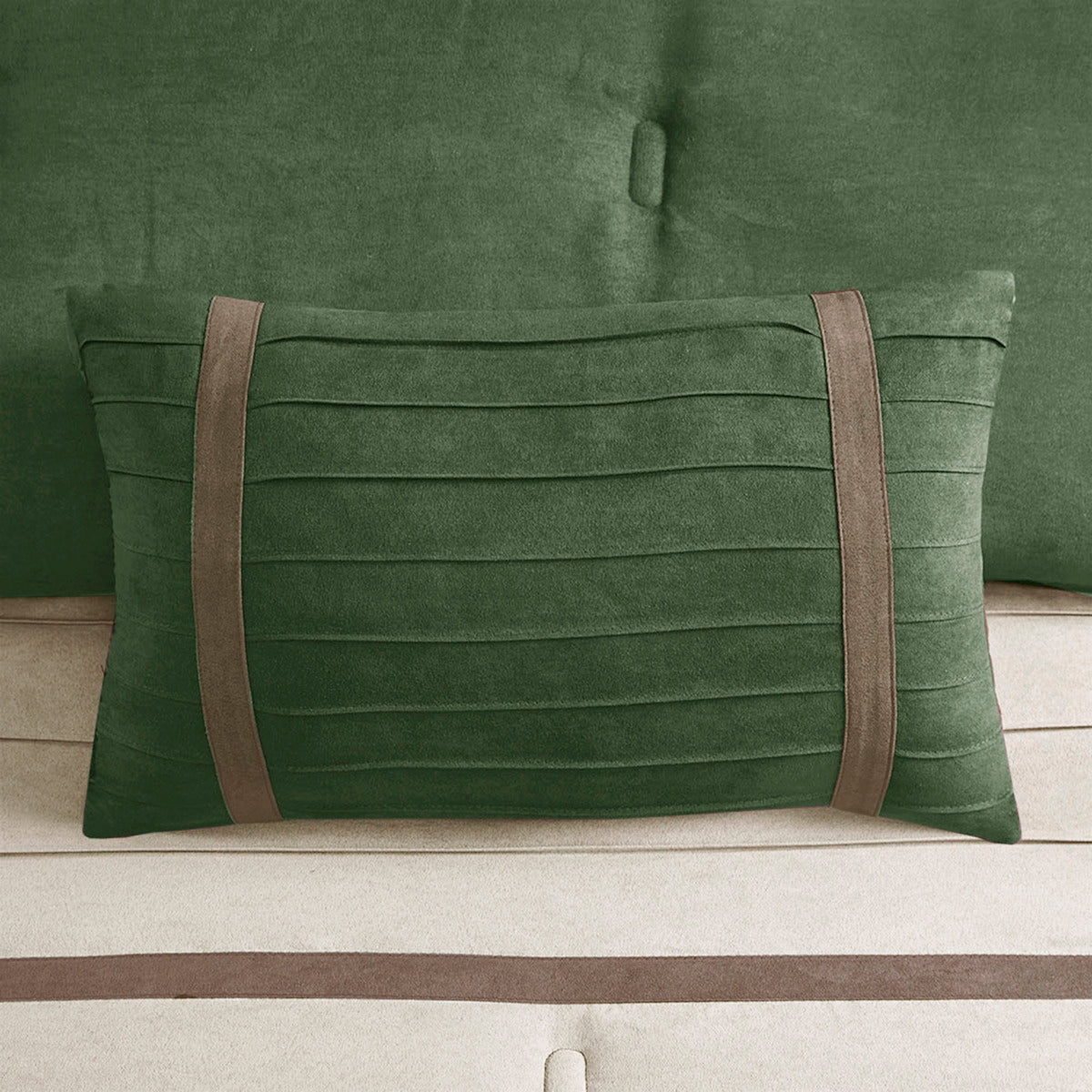 7 Pc Faux Suede Comforter Set Green King