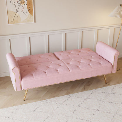Luxurious Sofa Bed With Nail Head Trim And Matching Pillow