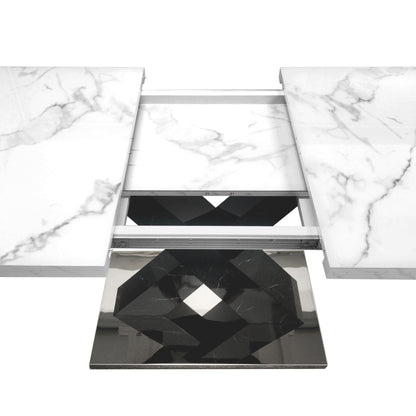 Rectangle Dining Table With Stretchable Top, X Shape Mdf Legs With Steel Base - White / Black