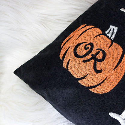 Halloween Lumbar Pillow – Embroidered ‘Trick or Treat’ Black Cushion with Insert