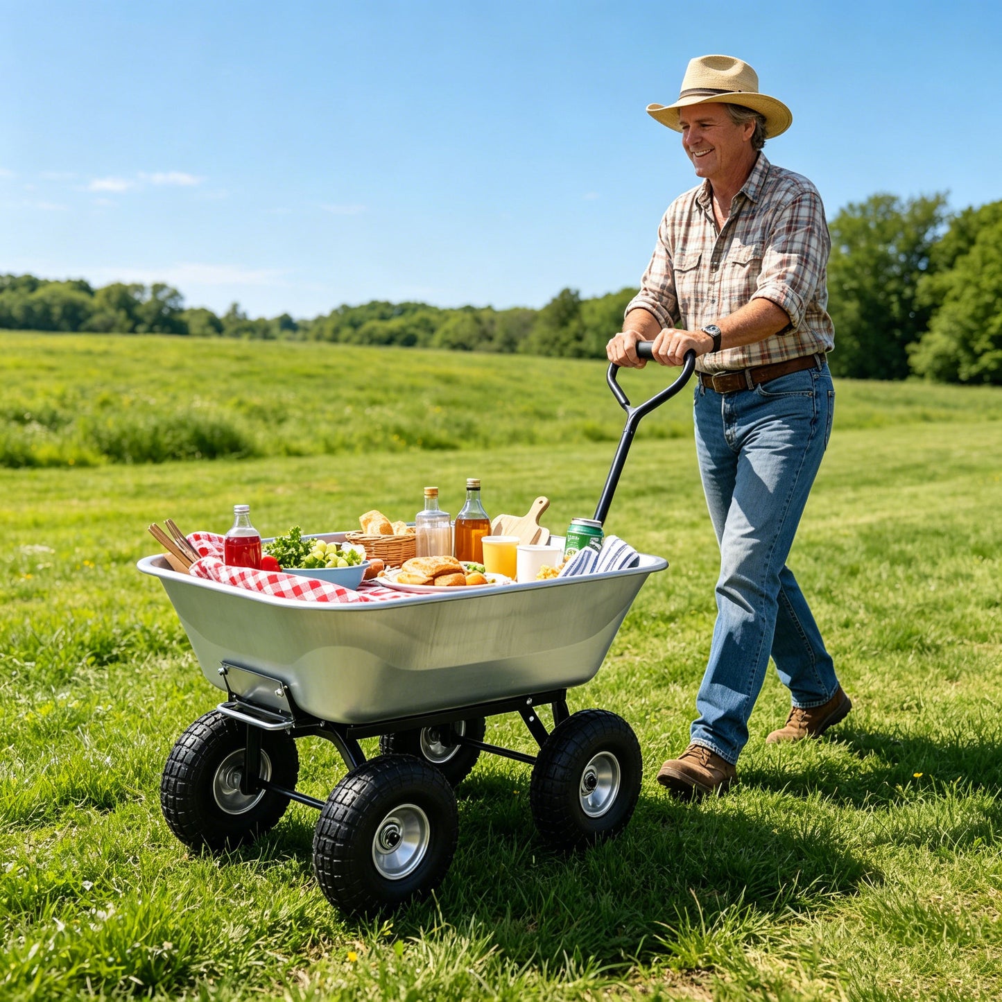 Folding Poly Garden Dump Truck with Steel Frame and Pneumatic Tires