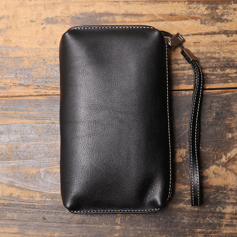 New Mens Genuine Leather Clutch, Soft Leather Long Wallet With Zipper