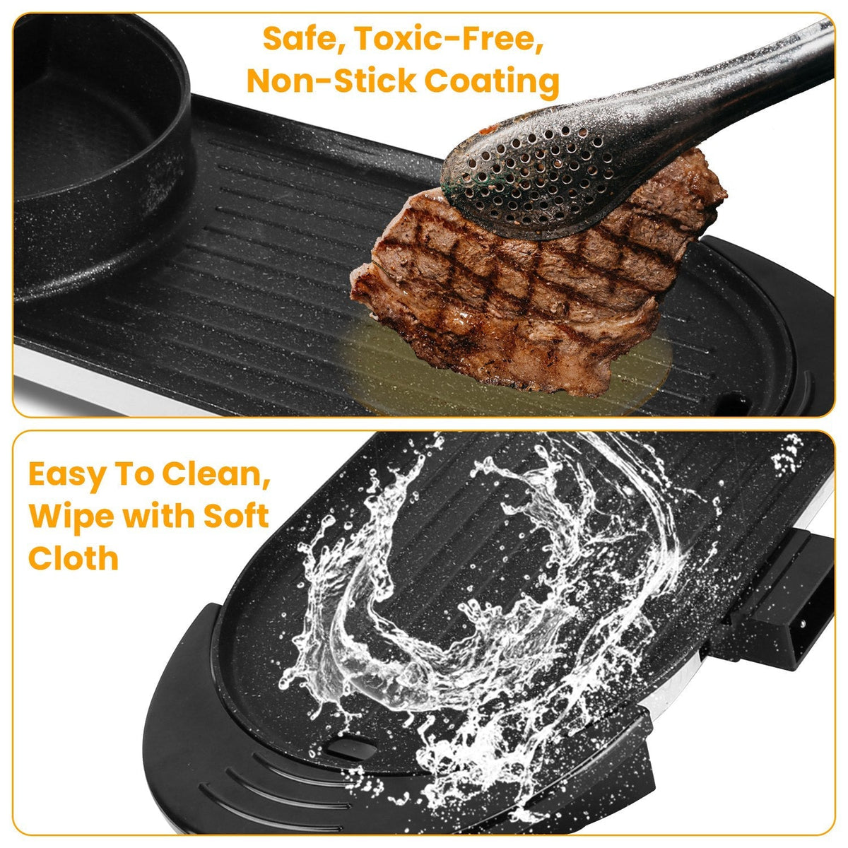 2 in 1 Electric Hot Pot with BBQ Grill Cooker 2200W Smokeless Non-Stick Korean BBQ Grill Shabu Shabu Hot Pot with Independent Temperature Control 5 Ge