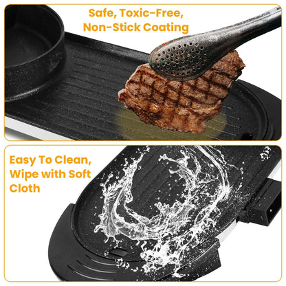 2 in 1 Electric Hot Pot with BBQ Grill Cooker 2200W Smokeless Non-Stick Korean BBQ Grill Shabu Shabu Hot Pot with Independent Temperature Control 5 Ge