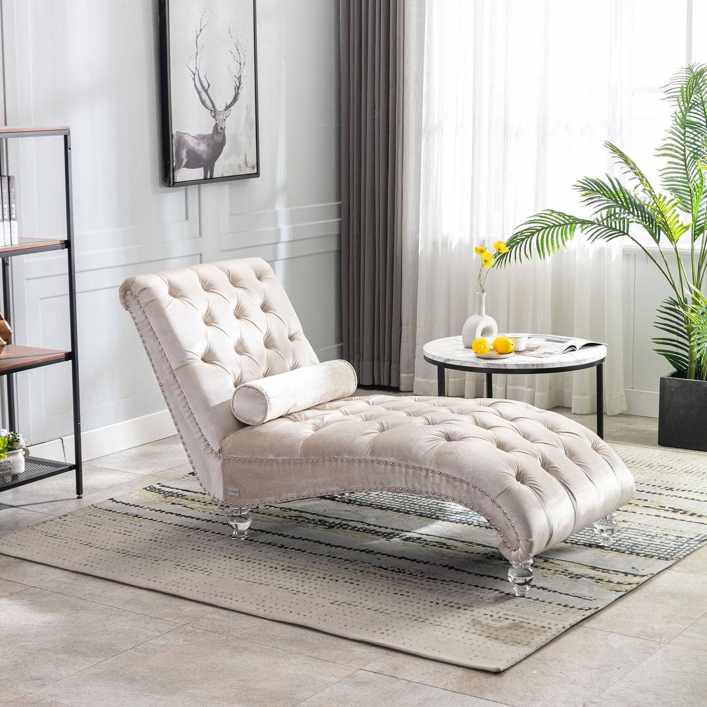 Chaise Lounge Indoor, Button Tufted Upholstered Chaise Lounge Chair With Pillow