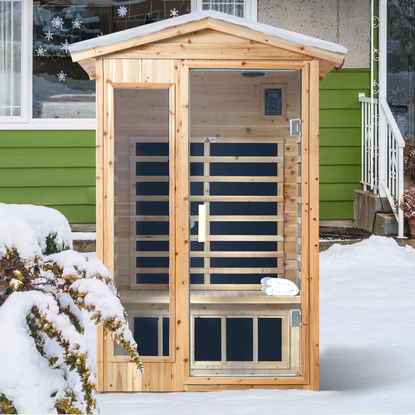 Two Person Far Infrared Old Fir Outdoor Sauna Room with Bluetooth and LED Lighting