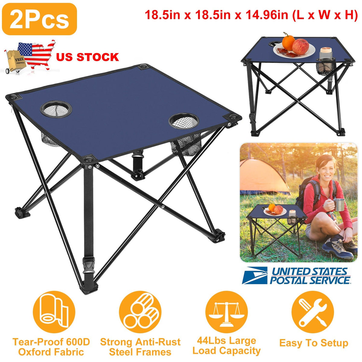 Portable Folding Camping Table with Cup Holders & Carry Bag