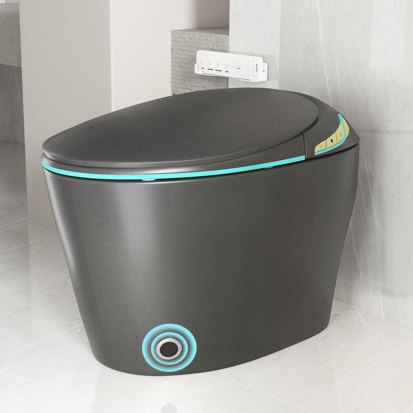 Unique Smart Toile With Built In Bidet, Auto Open / Close Seat, Foot Sensor, LED Display, Night Light, Warm Water & Dryer Ceramic
