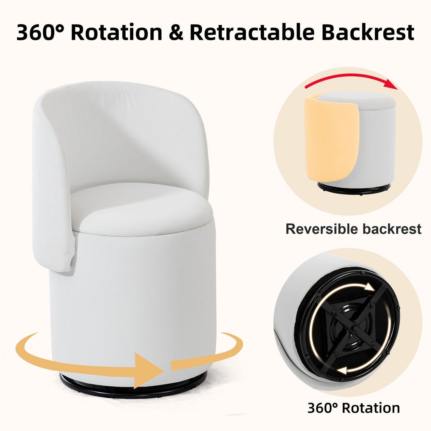 Barrel Chair With Built In Storage, 360° Swivel - Beige