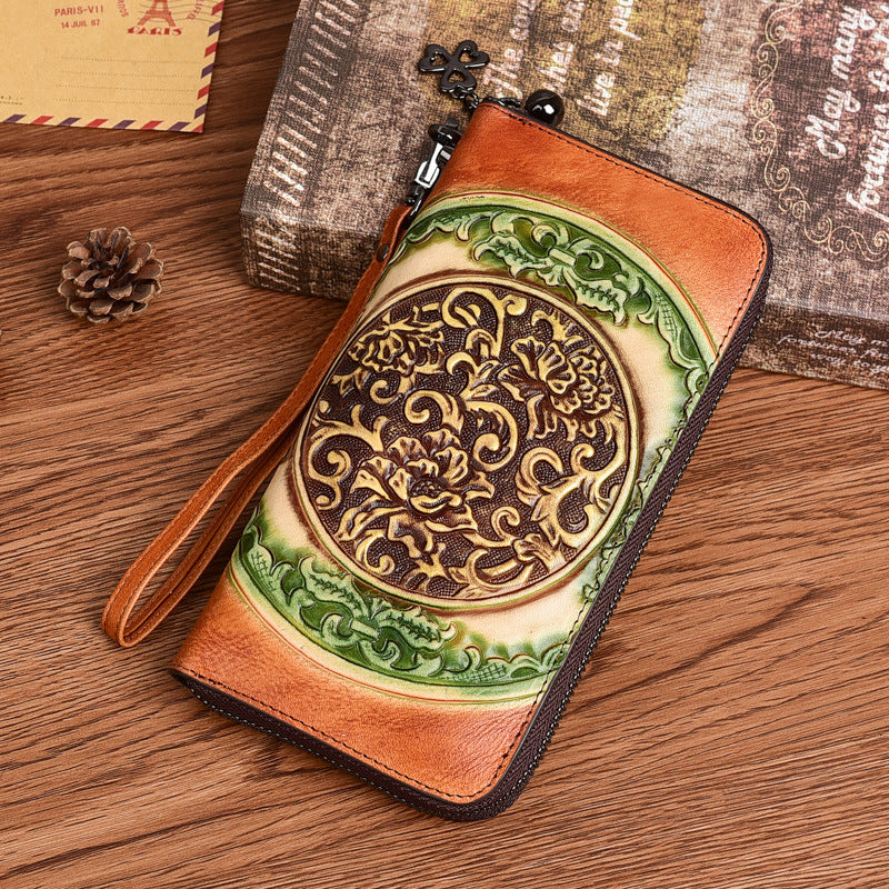 Long Embossed Retro Ethnic-Style Clutch Wallet