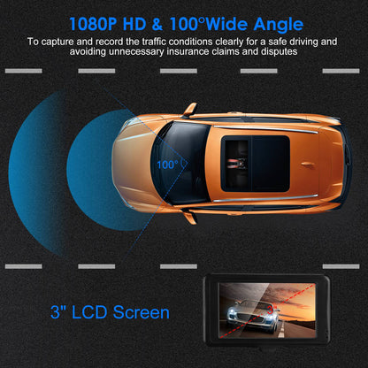 1080P Car DVR 3in Camera Dash Cam Camcorder Camera Recorder with 100¡ Angle Loop Recording Motion Detection