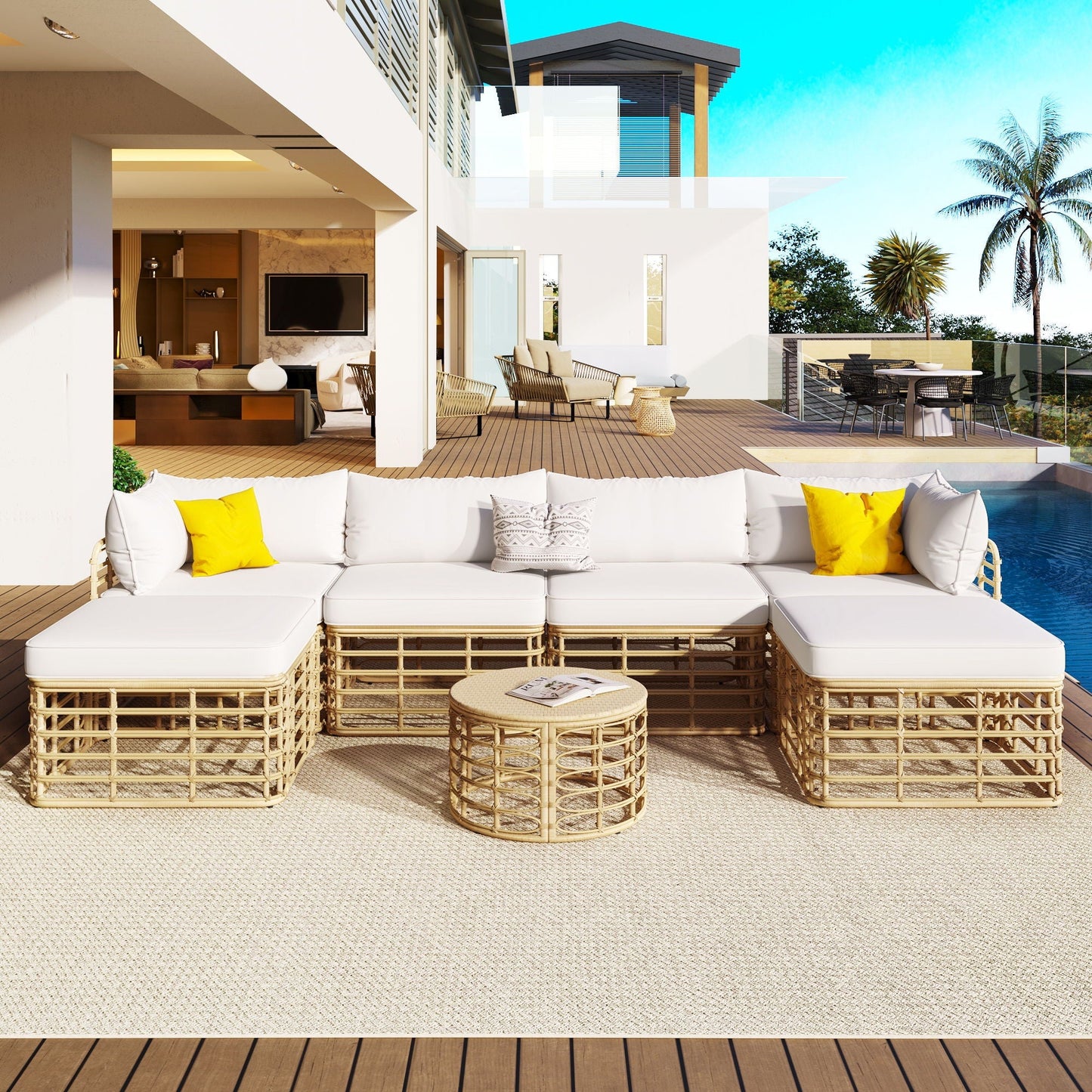 All-Weather 7-Piece Rattan Outdoor Sectional Sofa Set