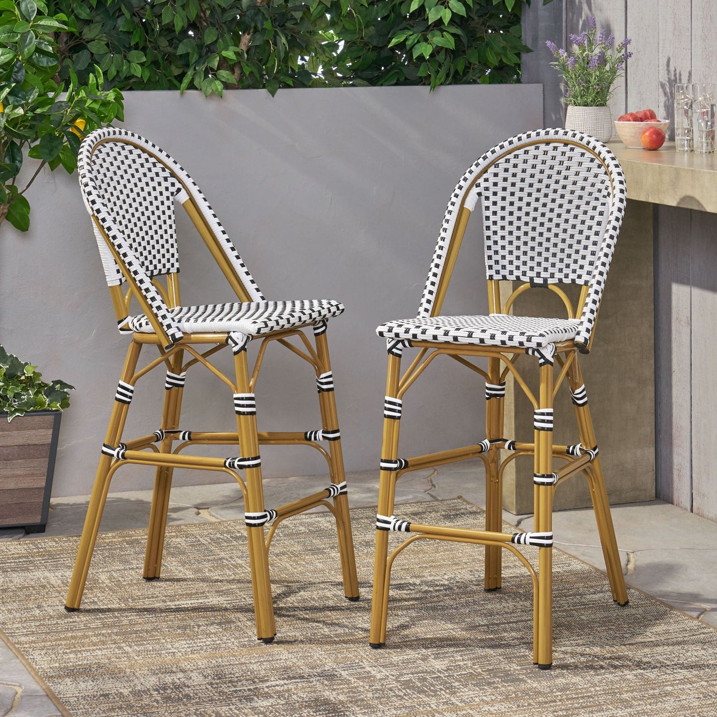 Outdoor PE Rattan French Barstool Set