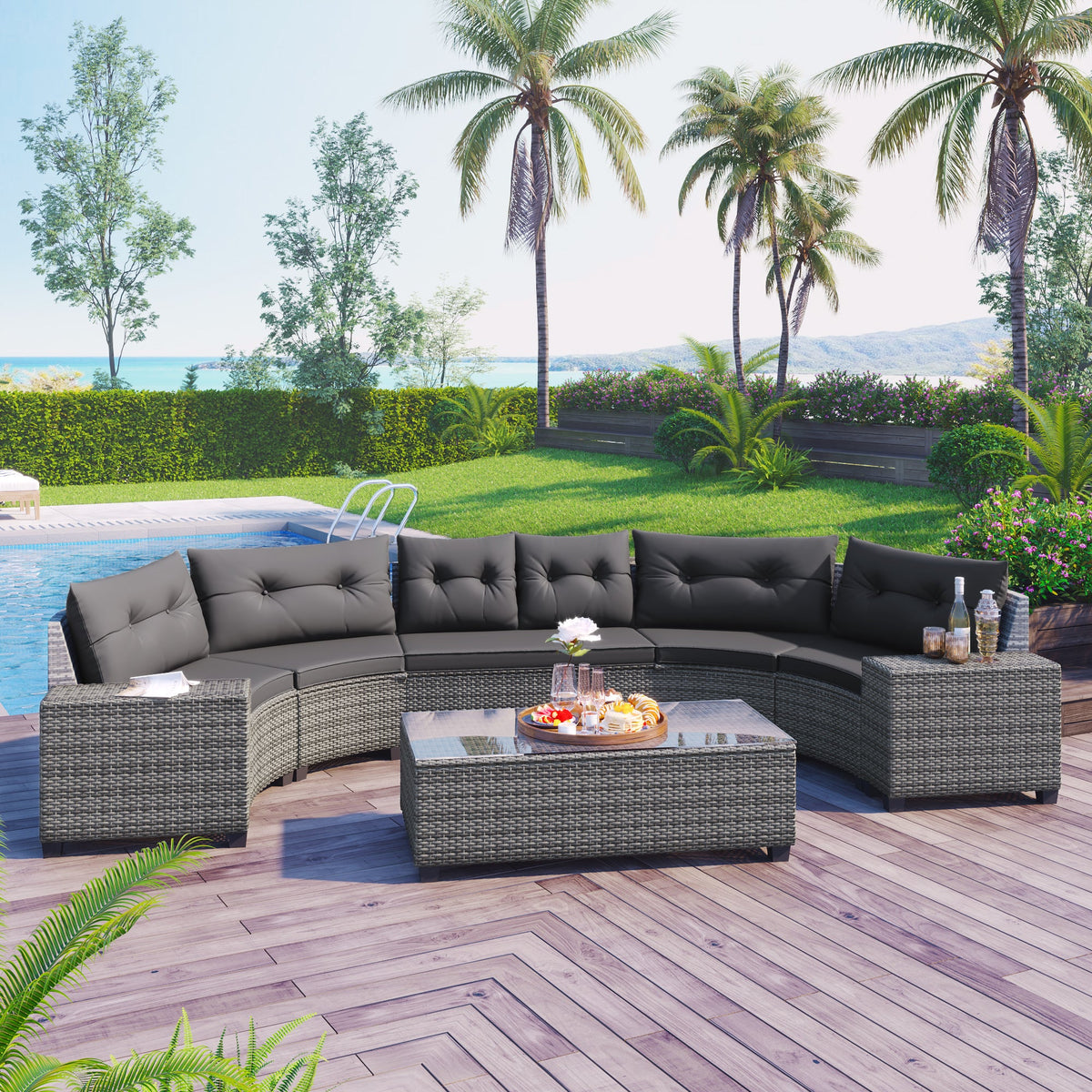 8-Pieces Outdoor Wicker Round Sofa Set