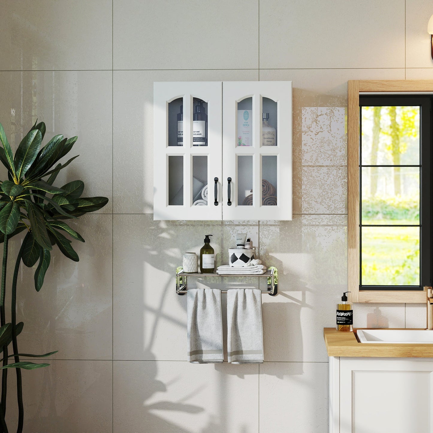 Wall Cabinet with Glass Door and Adjustable Shelves
