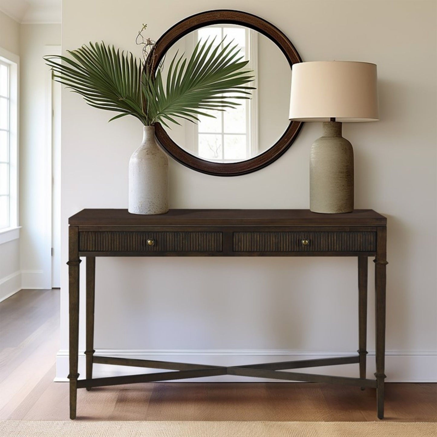Fluted 2 Drawer Storage Console Table - Brown